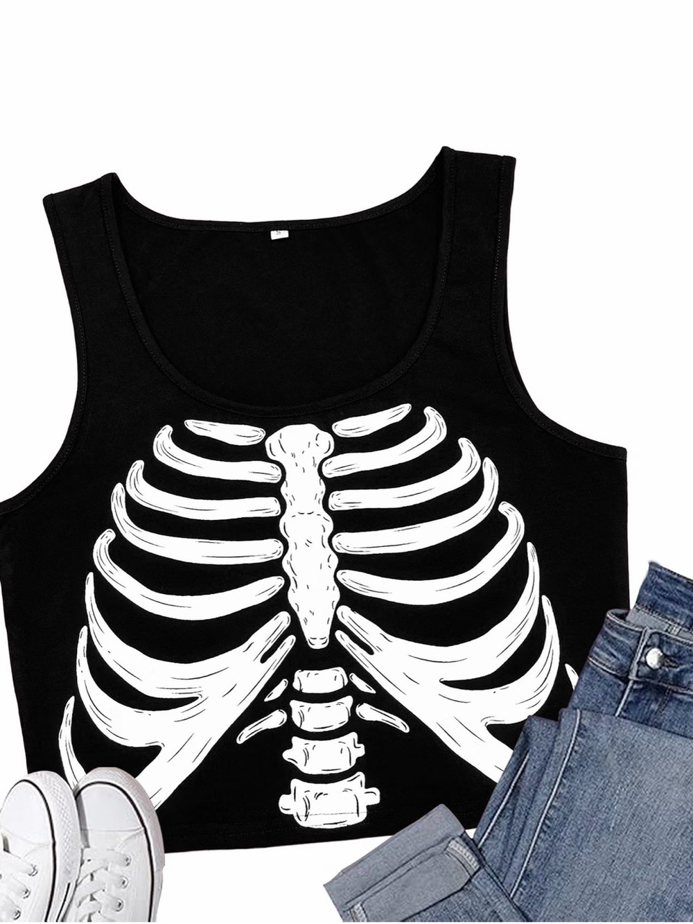 Brand new-Women's Skeleton Rib Cage Crop Tank Top—L size/M size